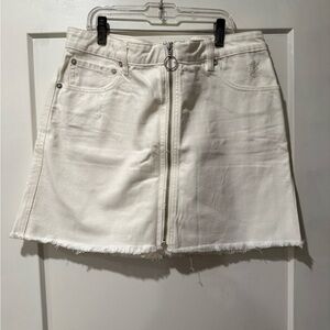 We The Free Cream Denim Mini Skirt with Frayed Hem